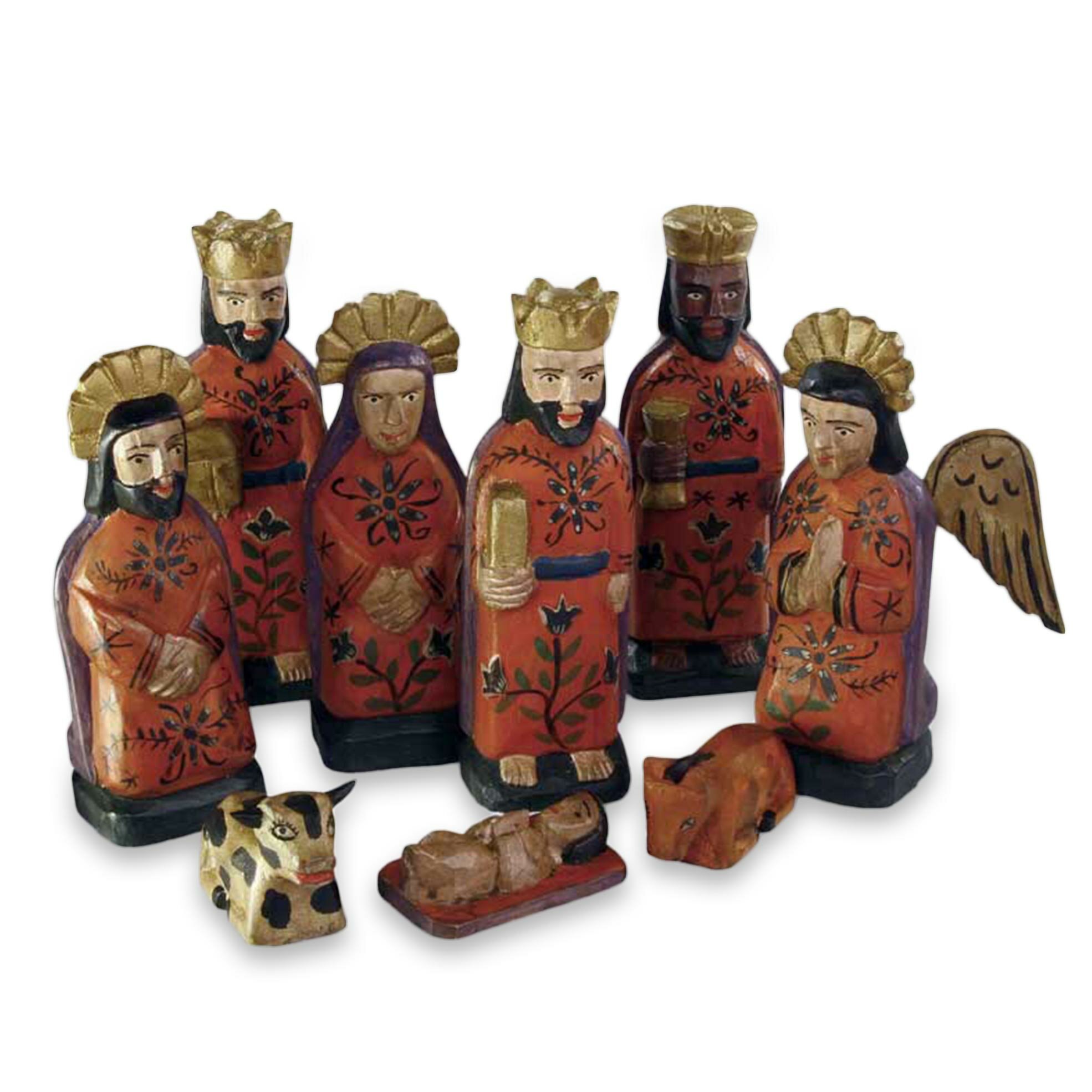 Vintage Wooden Hand Carved 9pc Nativity buy Set